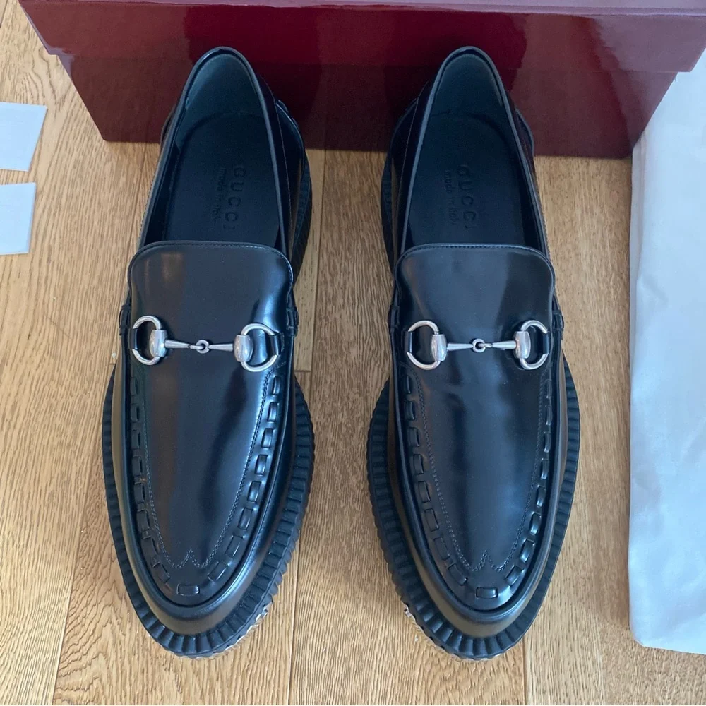 Gucci Magnum Black Leather Men's Platform Loafers Ancora Horsebit Creeper 9.5 EU - Picture 3 of 9